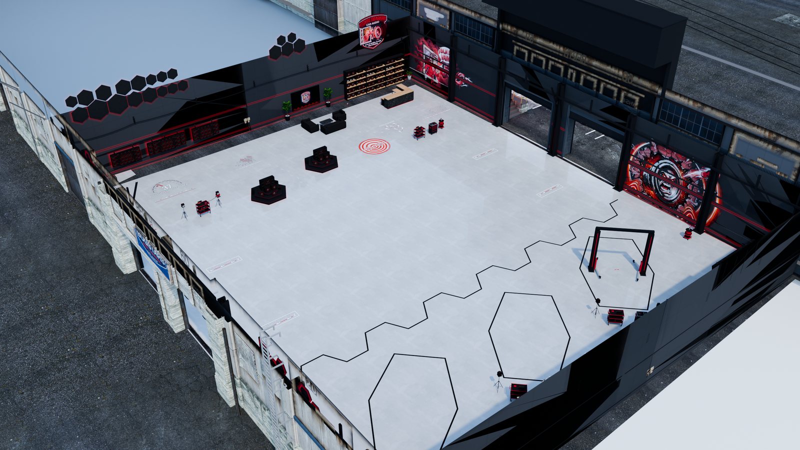 Top-down view of the workshop